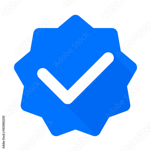 Verified checkmark icon. Blue badge symbol. Trust approval graphic. Vector modern element.