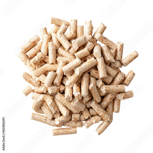 Wood Pellets: A close-up shot of a pile of wood pellets. Each pellet is a compact cylinder, showcasing the uniform texture and light coloration. They're an eco-friendly fuel.