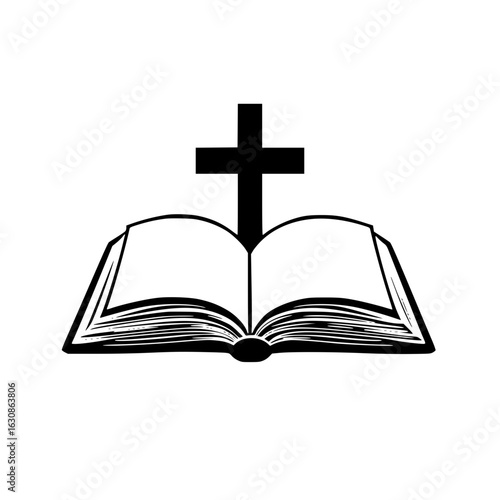 Christian Bible Book with Cross Symbol