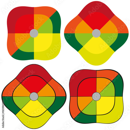 Curved square icon. Color patch shapes. Organic grid Vector. Rainbow tile emblem.