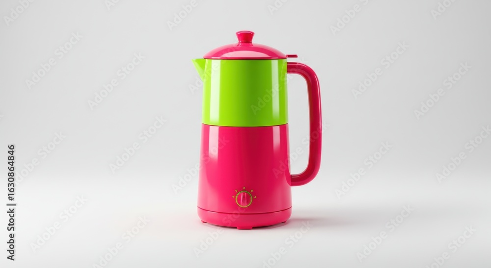 Obraz premium Retro Pop Electric Moka Pot in Vibrant Fuchsia and Lime Green on a White Studio Background.