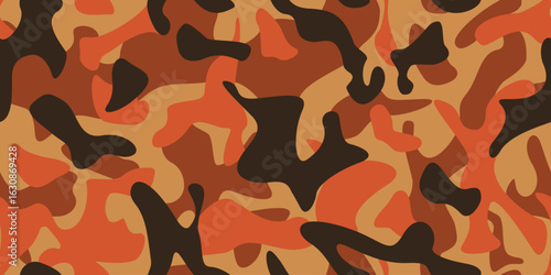 Hunter Orange Camo Pattern | Repeating Blaze Orange Camouflage Background | High-Visibility Clothing Design for Hunting | Endless Abstract Layout in Bright Colors
