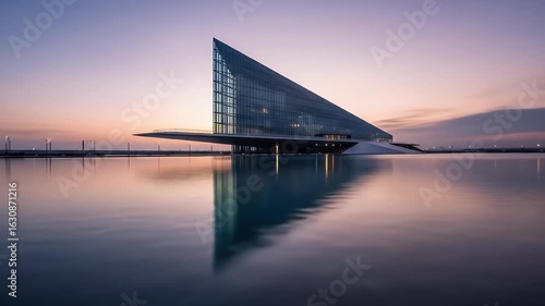 Wallpaper Mural Modern Architecture Reflection: Tranquil Waterscape at Dusk Torontodigital.ca