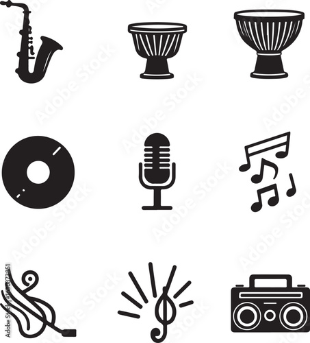 Dynamic music icons create vibrant, rhythmic visual experiences