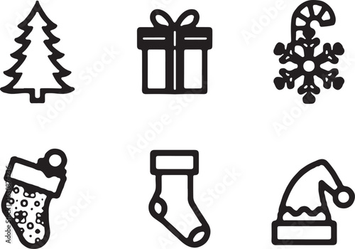 Festive holiday icons celebrate Christmas joy and winter magic