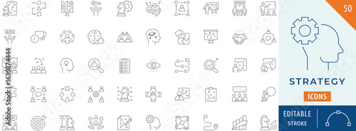 Strategy icon collection set. Editable stroke.
