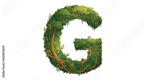 Letters of the alphabet illustration of letter g made of trees and leaves for nature alphabet designs and eco friendly concepts vector