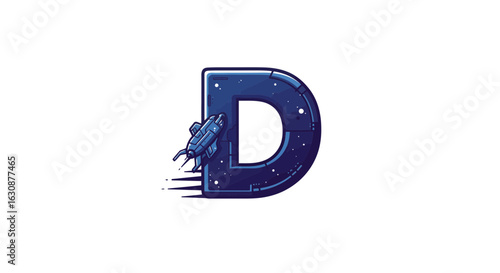 Letters of the alphabet letter d logo design with space theme and rocket ship for branding and creative projects illustration vector