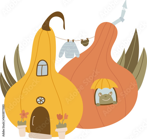 Fairy Tale Gourd Houses with Frog