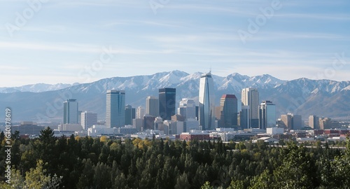 Cityscape of Salt Lake City with Snowy Mountain Range