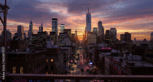 Manhattan Skyline at Sunset, Viewed from Elevated Perspective
