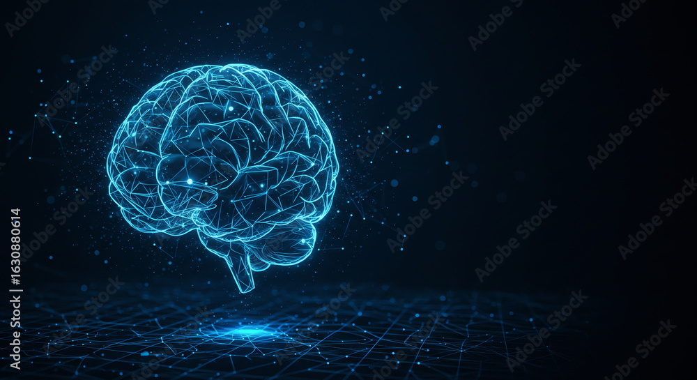 Fototapeta premium Abstract AI Brain Background with Glowing Neural Network