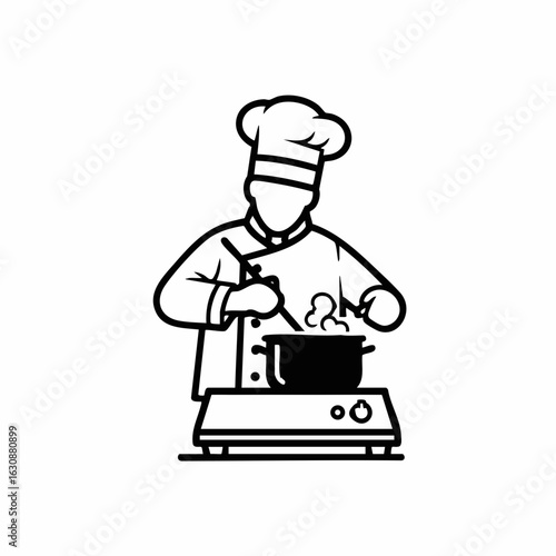 Chef Cooking in Professional Kitchen Illustrating Culinary Skills for Restaurant Websites, Food Blogs, Cooking Classes, and Culinary Arts Education  