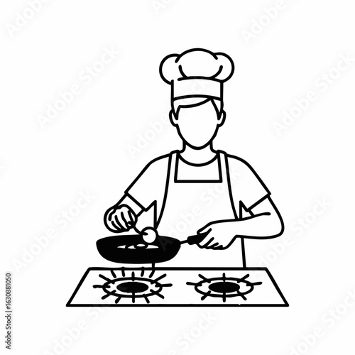 Chef Cooking an Egg on a Stove in a Modern Kitchen for Culinary Blogs, Cooking Websites, Recipe Cards, Educational Content, and Food Enthusiast Platforms  