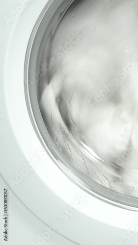 Wallpaper Mural Washing machine washes white clothing and sheets. Cylinder spinning. Nobody. Vertical footage Torontodigital.ca