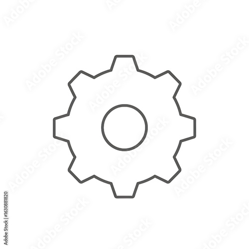 Minimalist light gray gear icon with a dark outline featuring eight teeth and a simple clean 3D design. PNG Transparent Background
