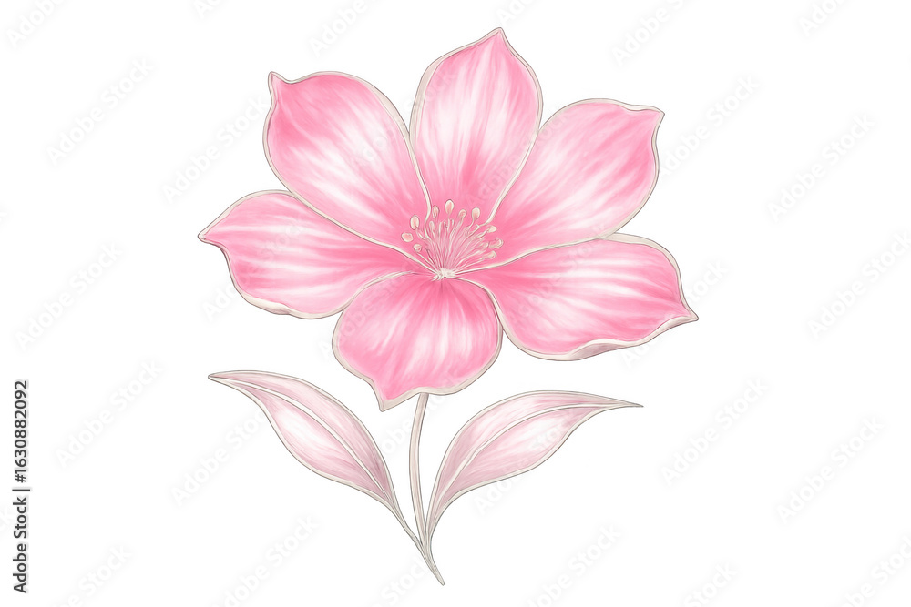 Fototapeta premium Delicate pink blossom with silver-edged petals, gracefully positioned on transparent backdrop, highlighting floral elegance