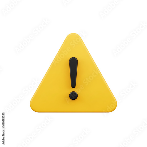 Modern 3D yellow warning triangle icon with a black exclamation mark and soft shadow. PNG Transparent Background