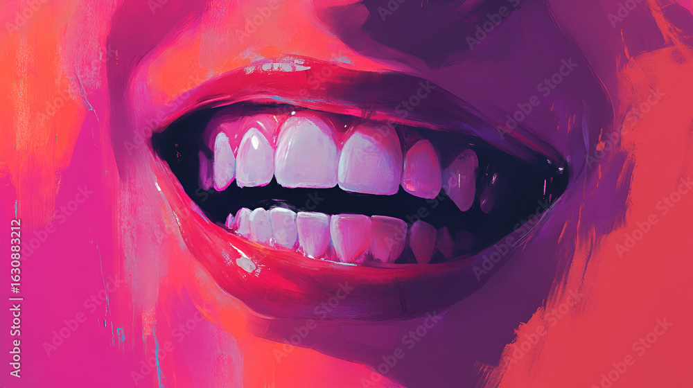 Naklejka premium teeth, mouth, smile, lips, dental, dentist, woman, tooth, health, face, dentistry, denture, beauty, whitening, gums, smiling, care, clean, closeup, open, expression, medicine, healthy, laugh, jaw