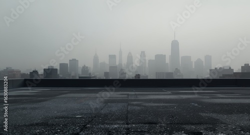 Foggy Cityscape Viewed from a Rooftop