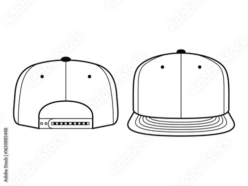Blank Outline Caps Vector Template. Front and Back Views for Hat Design Mockup