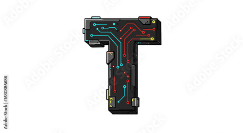 Letters of the alphabet letter t tech circuit board design vector illustration futuristic technology alphabet typeface font graphic vector