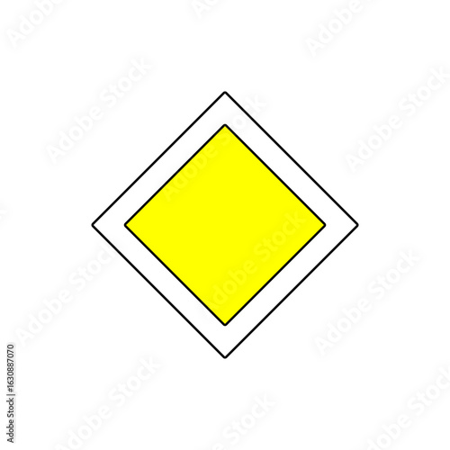 Priority road sign. Yellow diamond symbol. Traffic regulation icon. Vector flat illustration.