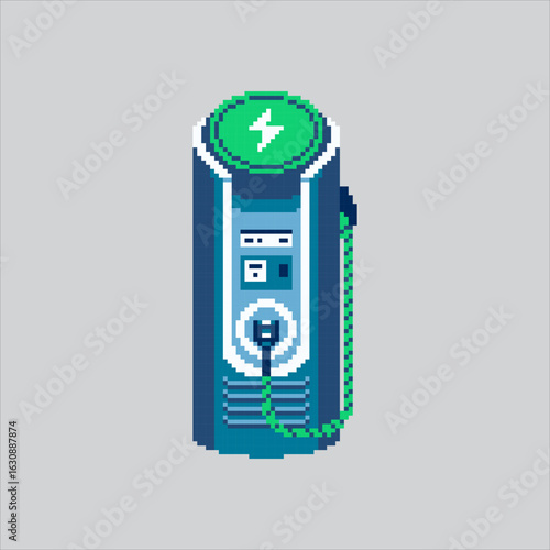 Pixel art illustration Electric Charging. Pixelated Vehicle Charge. Electric Vehicle Charging Station Icon pixelated for the pixel art game and icon for website and video game. old school retro.