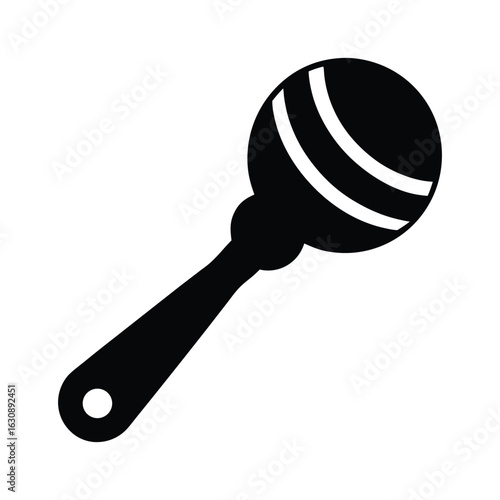 Black silhouette of a baby rattle with curved lines on white background baby toy infant toy