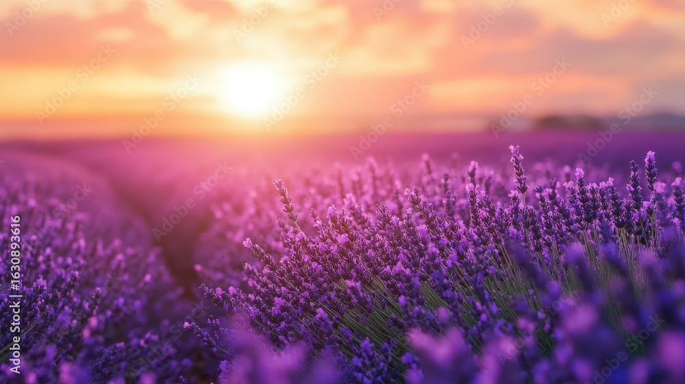 Naklejka premium Lavender field at sunset.