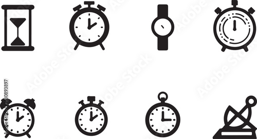 Icons representing time management and punctuality for business
