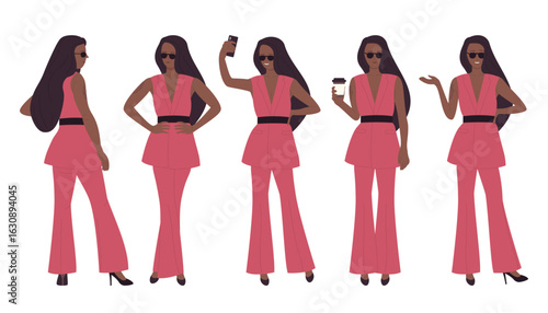 Confident woman in pink suit posing isolated vector illustration