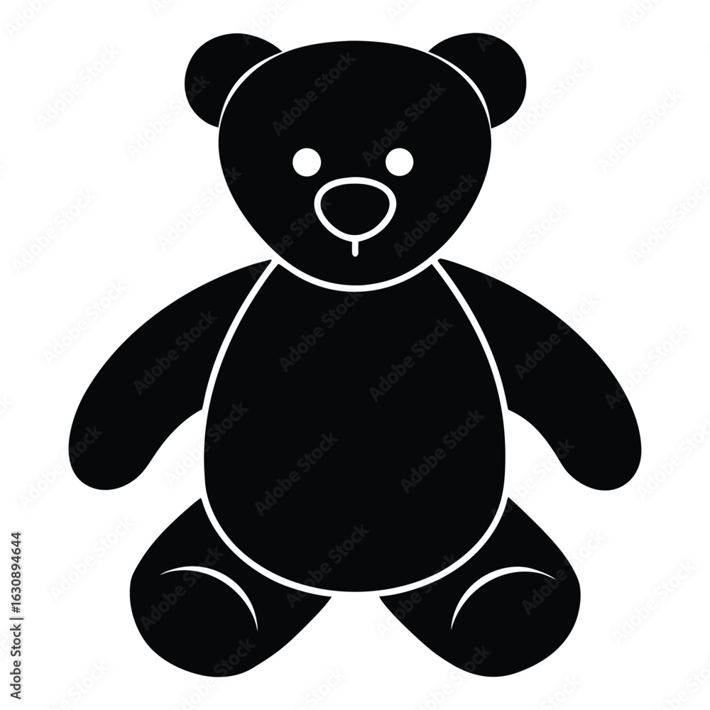 Naklejka premium Black silhouette of a classic teddy bear with white outline details stuffed animal
