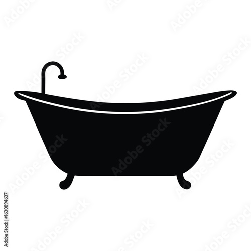 Black silhouette of a clawfoot bathtub with a faucet clawfoot tub white background