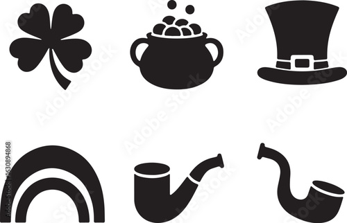 Discover Irish luck icons shamrock pot rainbow top hat pipes for St Patrick's Day