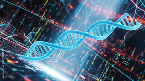 Wallpaper Mural A glowing blue DNA double helix is centered among abstract multicolored geometric patterns and lines Torontodigital.ca