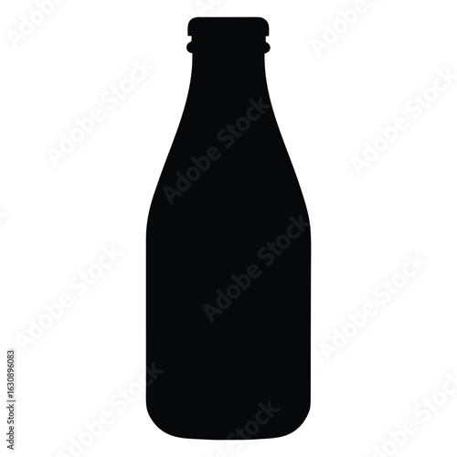 Black silhouette of a glass bottle with a ribbed neck on a white background vector