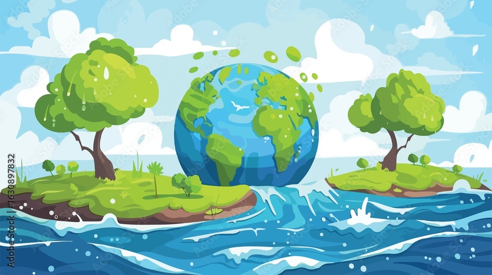 Obraz premium Vibrant Earth with lush trees and flowing water, symbolizing nature's beauty and renewal.