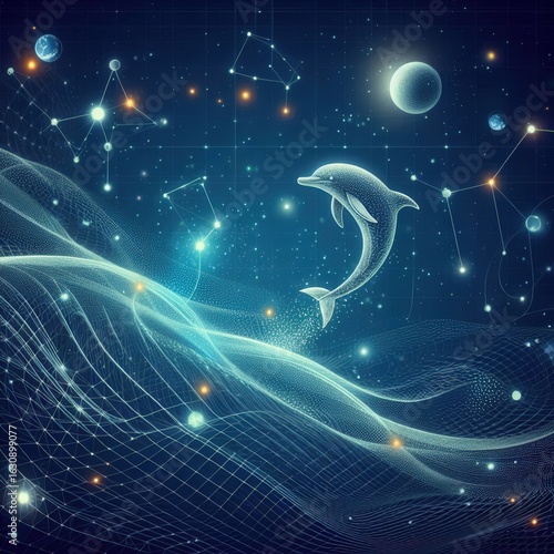 An abstract blue space background with glowing stars and energy surrounding a planet