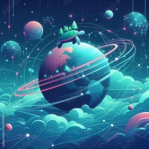 Global communications network on a glowing blue sphere in space
