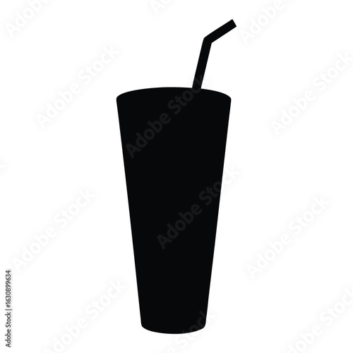 Black silhouette of a tall glass with a straw drink