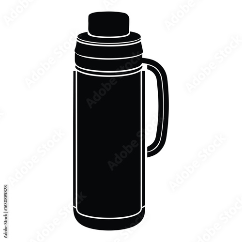 Black silhouette of a thermos flask with a handle and cap bottle container