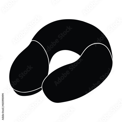 Black silhouette of a u-shaped neck pillow on white background travel pillow U-shaped pillow
