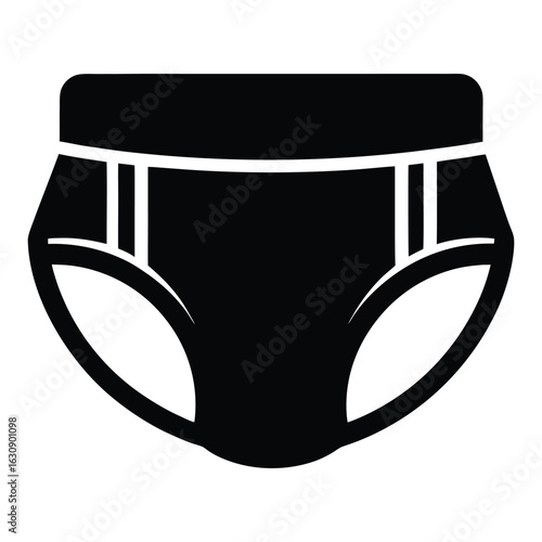 Black silhouette of adult diaper with white waistband and leg openings incontinence hygiene