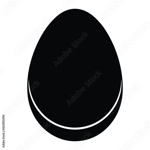 Black egg shape with white curved line detail on white background oval