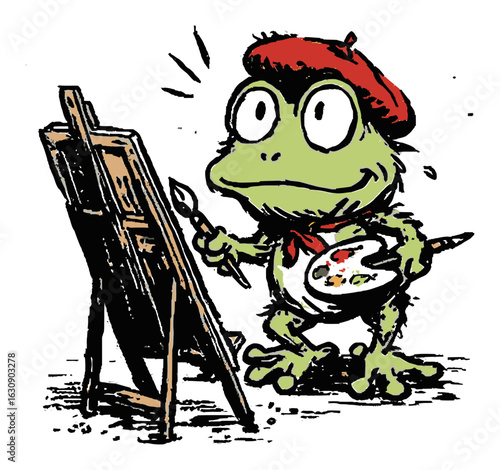 Creative Frog Artist with Palette and Paintbrush in Colorful Illustration