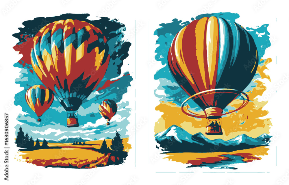 Obraz premium Vibrant Hot Air Balloons in an Abstract Landscape Illustration
