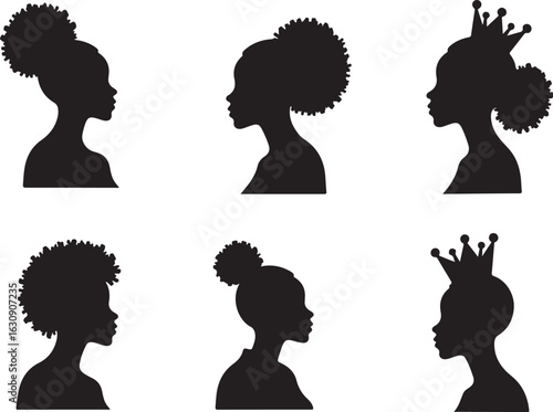 Elegant silhouettes of Black women with stylish hairstyles and crowns