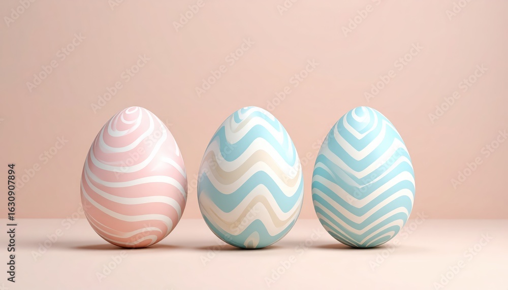 Obraz premium Decorative pastel eggs with zigzag patterns on a soft background.