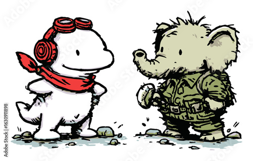 Playful Cartoon Characters in a Whimsical Adventure Setting